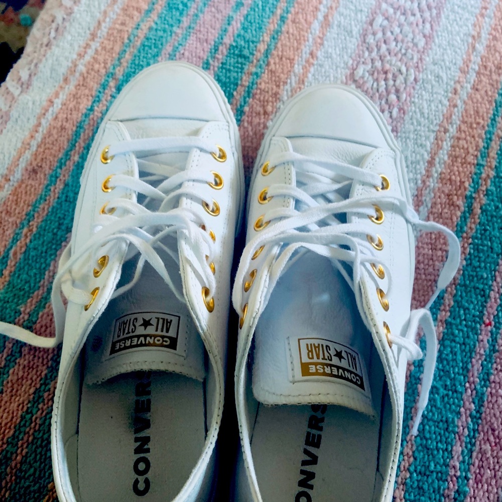 White leather platform converse